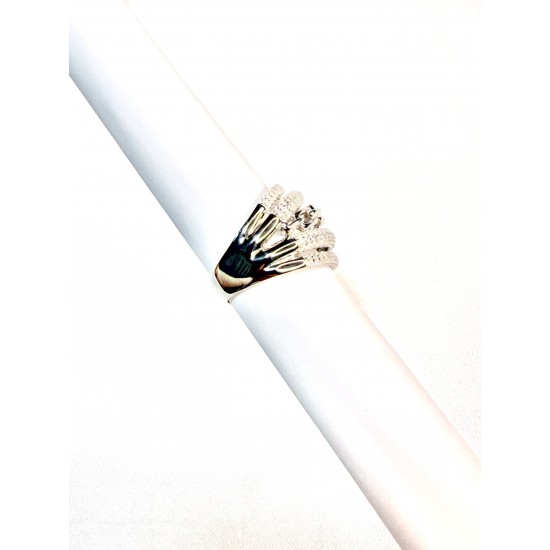 Zincir Detaylı Çoklu Sıra Taşlı 925 Ayar Gümüş Yüzük