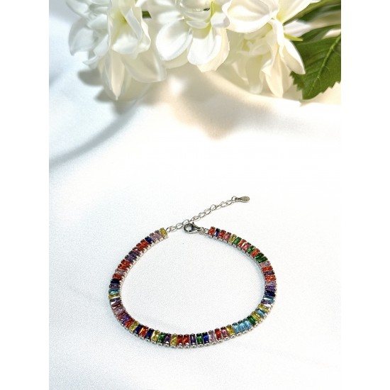 Renkli Taşlı Gümüş Bileklik